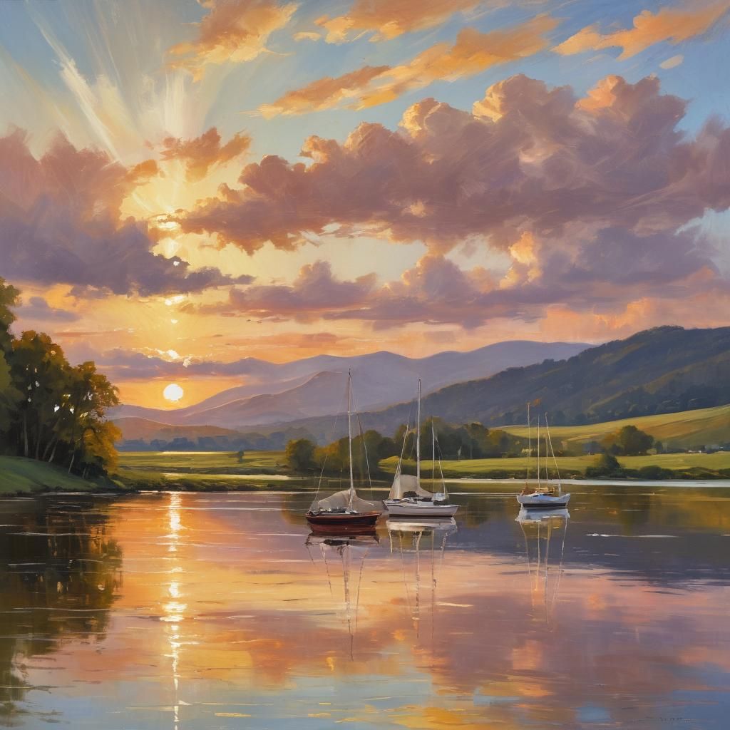 Impressionist Sunset Over North German Lake