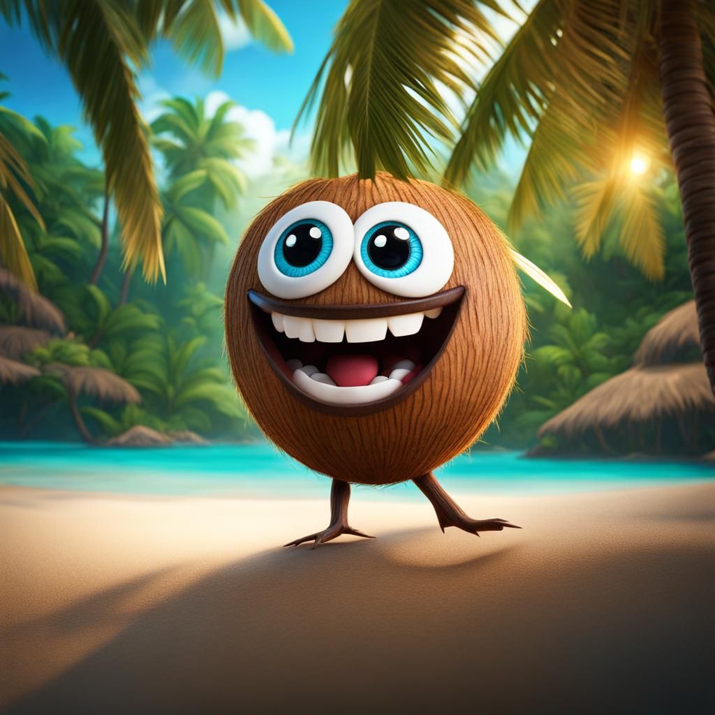 Adorable Coconut Character Concept Art in 8K