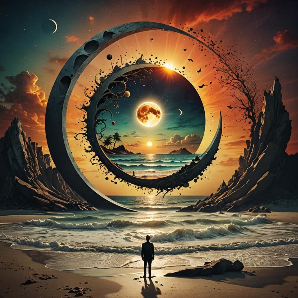 Surreal Sun Moon Eclipse with Vibrant Sunset