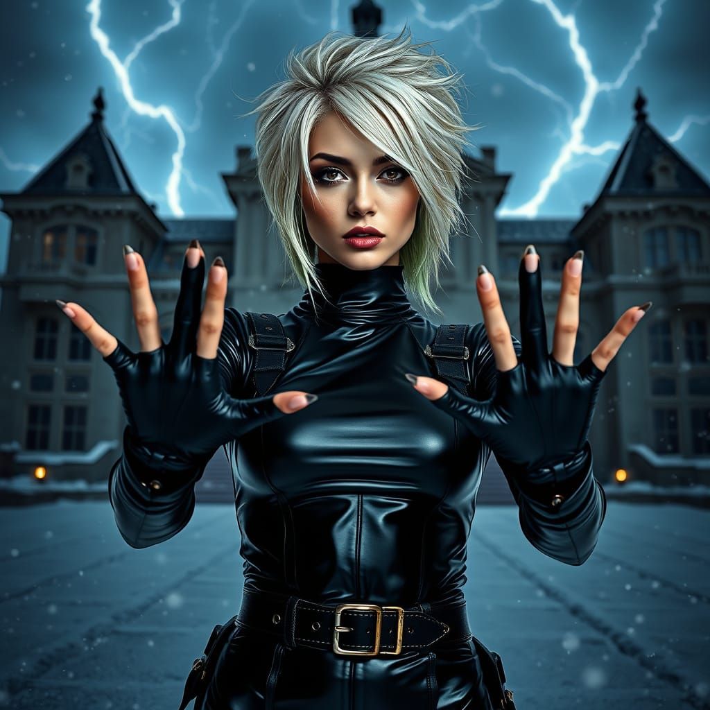 Elegant Rebel in Gothic Cyberpunk Attire