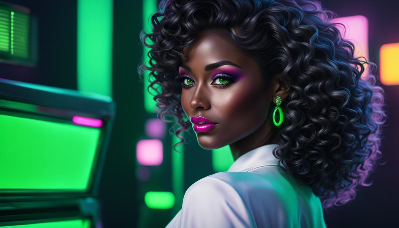 Elegant 80s Neon Queen in Vaporwave Style