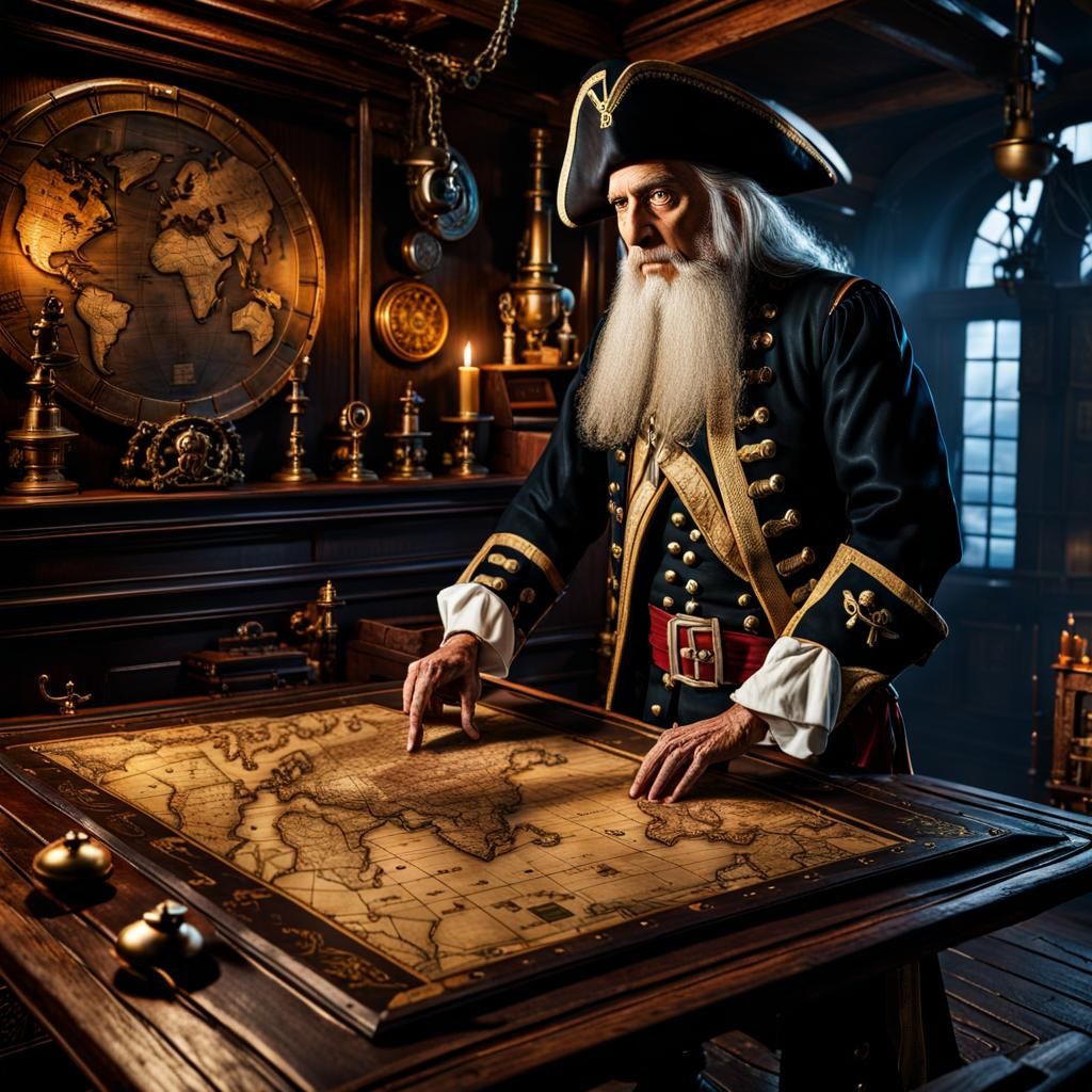 Pirate Admiral with Treasure Map: Cinematic 8K