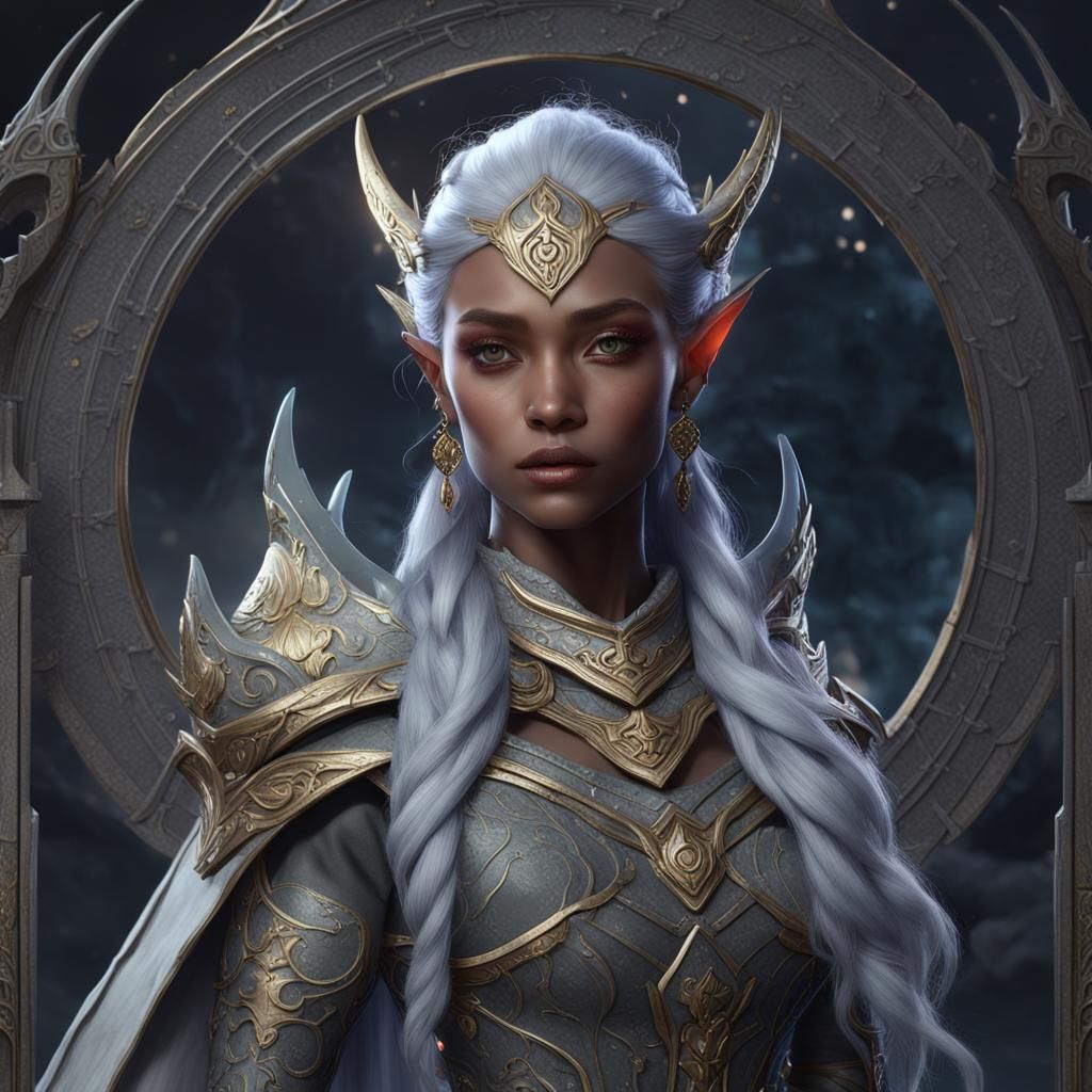 Gray-Skinned Moon Elf Maiden in Detailed Fantasy Art