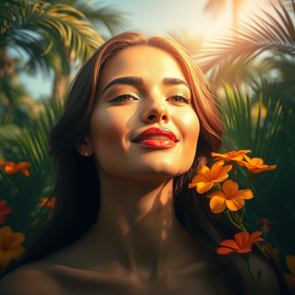 A Desert Oasis Siren's Gentle Smile in Surreal Landscape