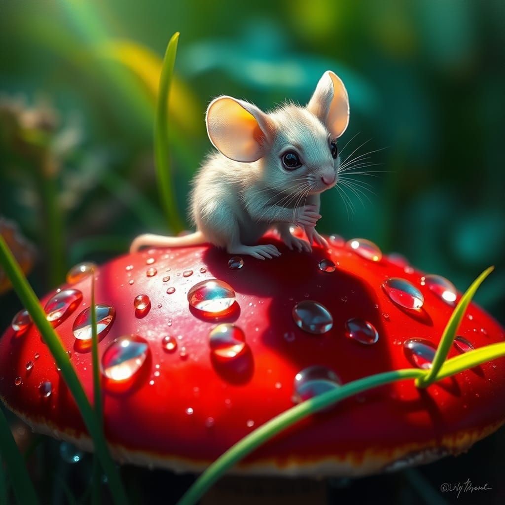 Iridescent Mouse on Mushroom: Airbrush Fantasy