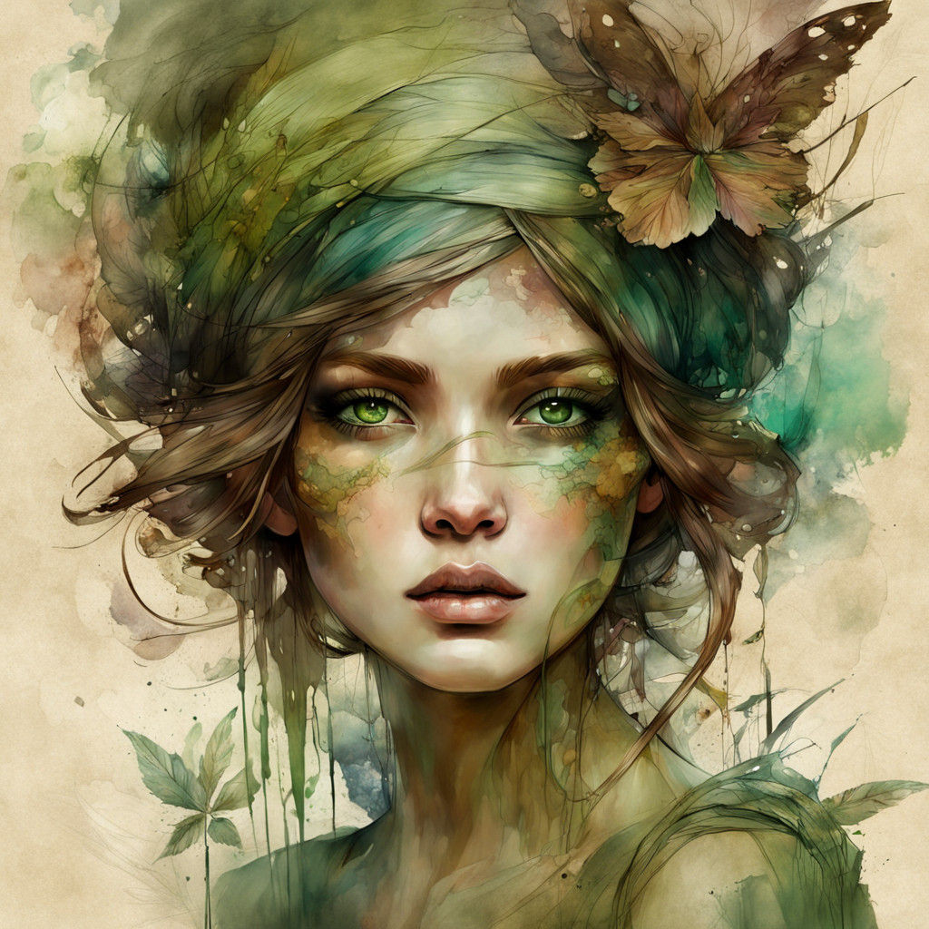 Whimsical Earthly Goddess in Warm, Moody Hues