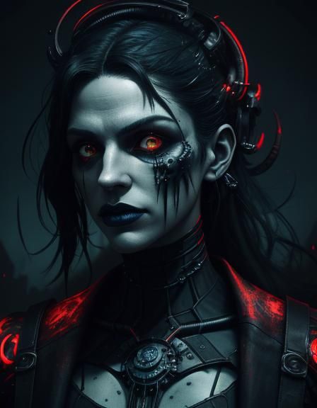 Eva Bender. Chaotic good Atompunk inspired Blood and fantasy elements. Composition designed by H R Giger
