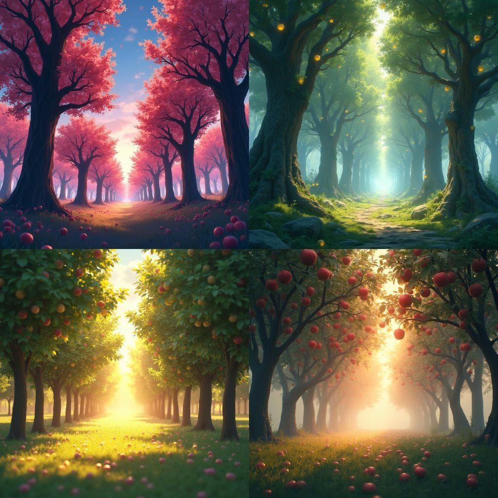 Vibrant Apple Tree Forest Landscape