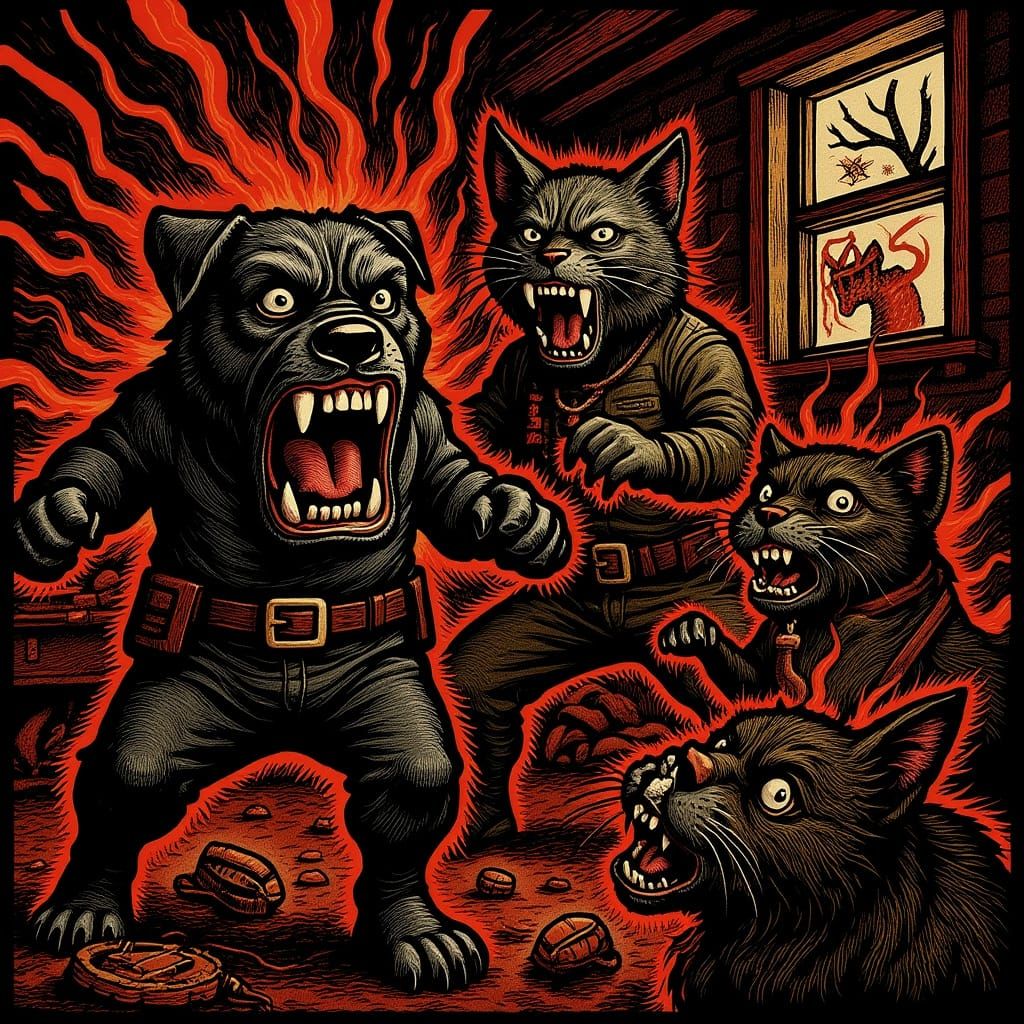 Animals Clash Amidst Chaotic Home in Dystopian Style