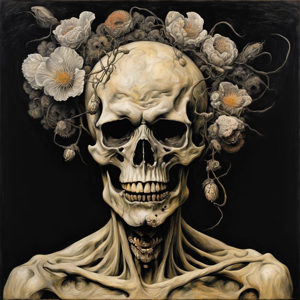 Gothic Skeleton Portrait in Oil Impasto Style