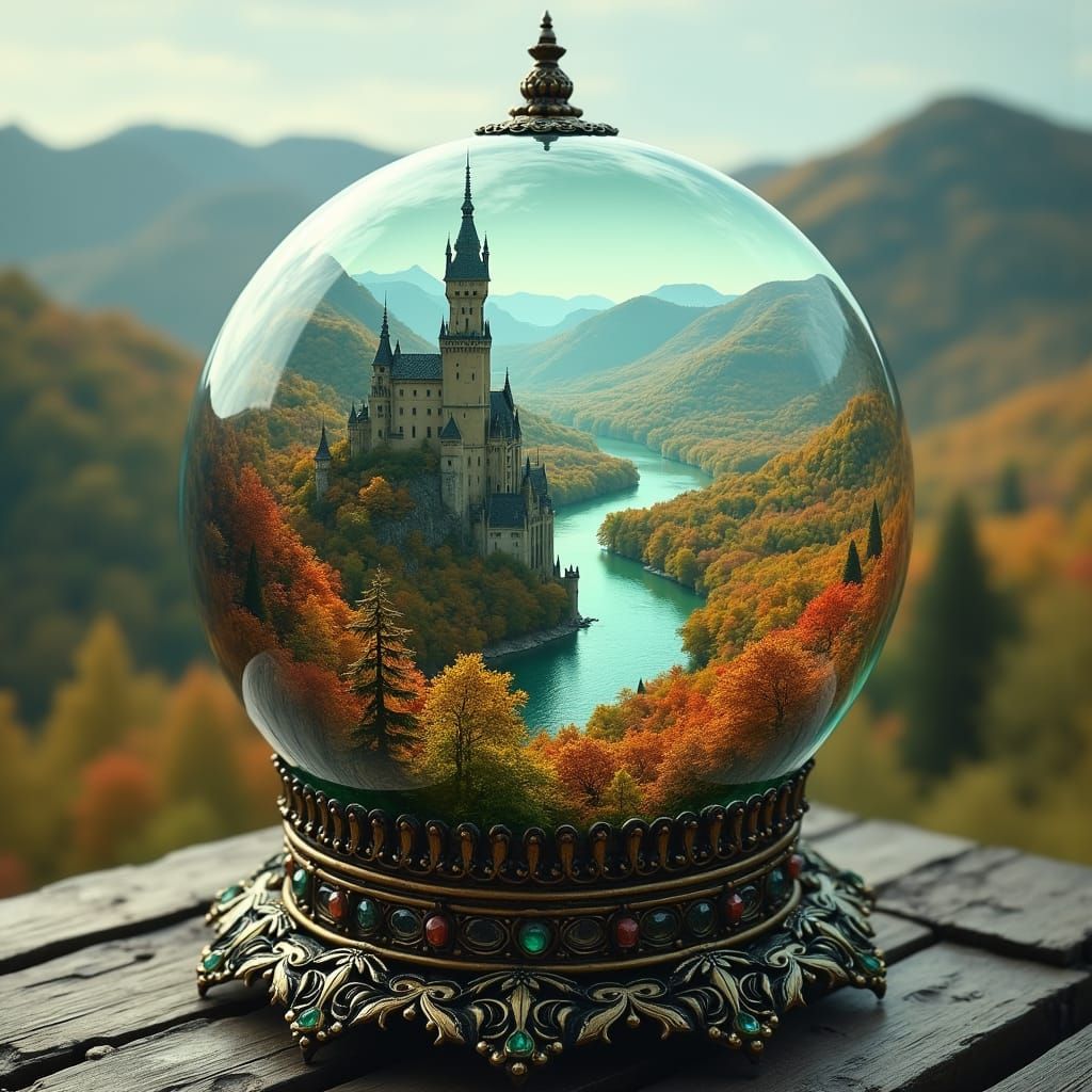 Dreamlike Castle Landscape within Glass Crystal Ball