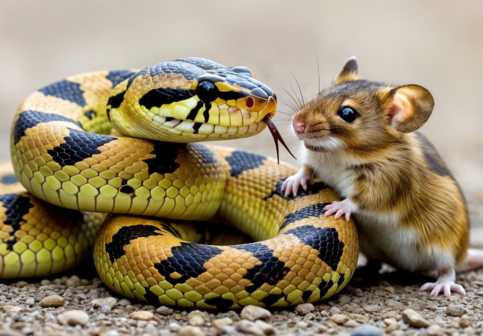 Friendly Snake and Mouse Companionship