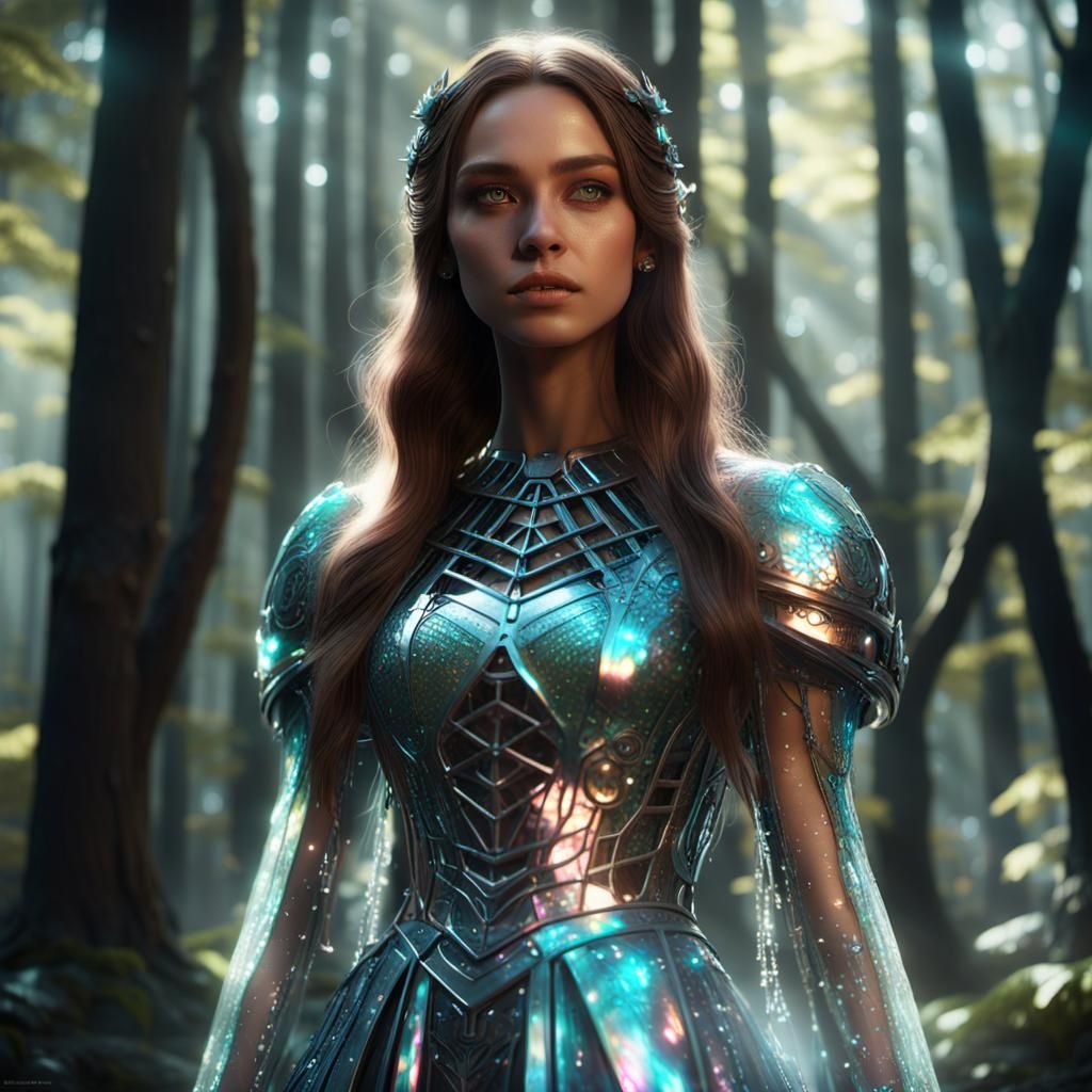 Teenage Girl in Enchanted Forest, Sci-Fi Digital Art