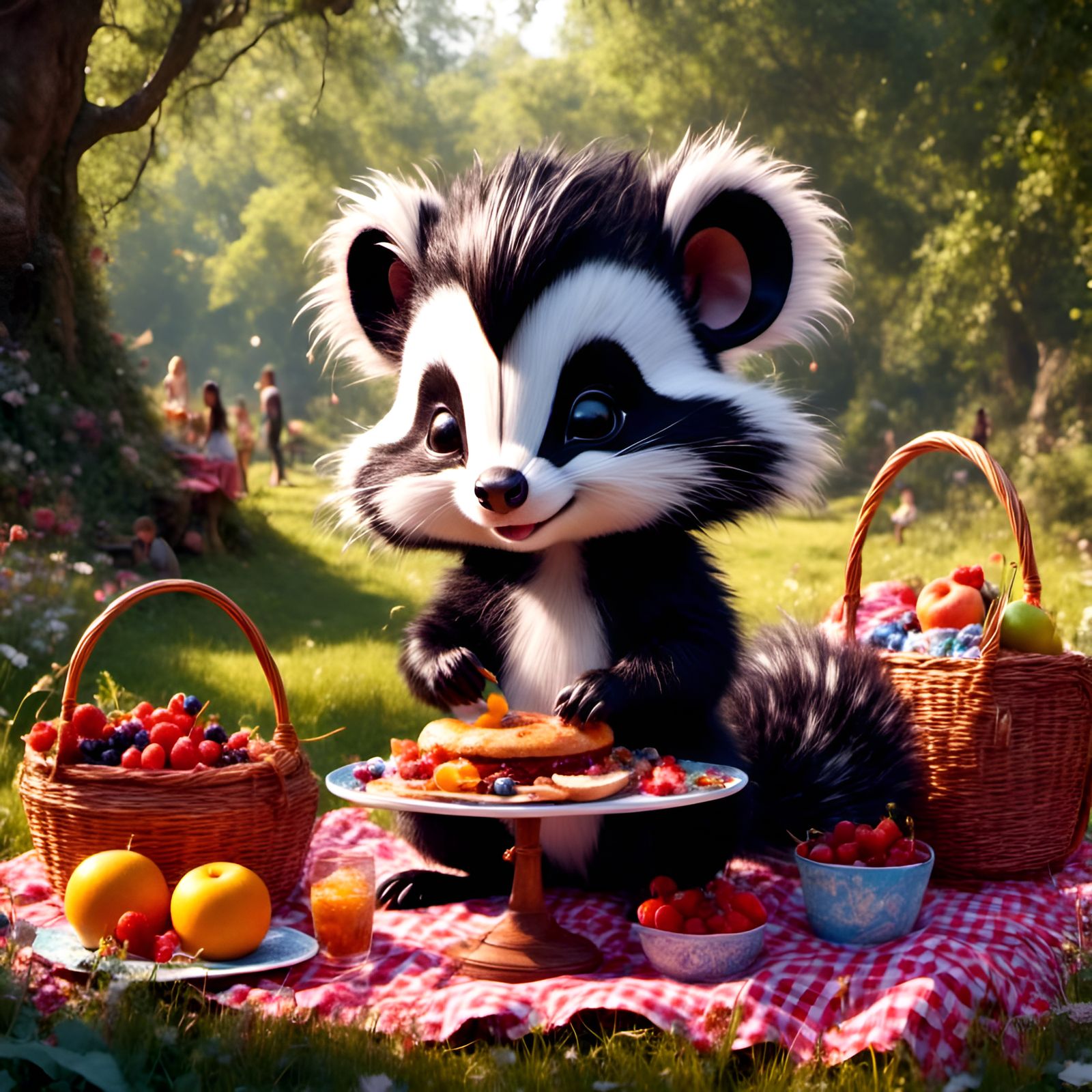 Chibi Skunk Picnic in Graffiti Art Style