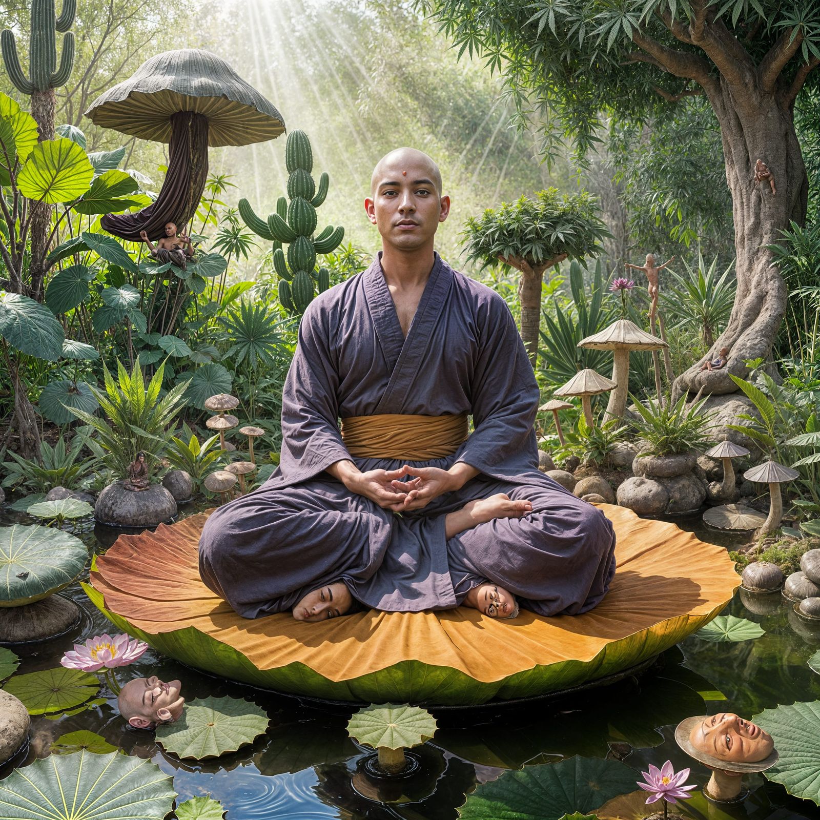 Meditating Monk Levitating in a Garden of Nirvana