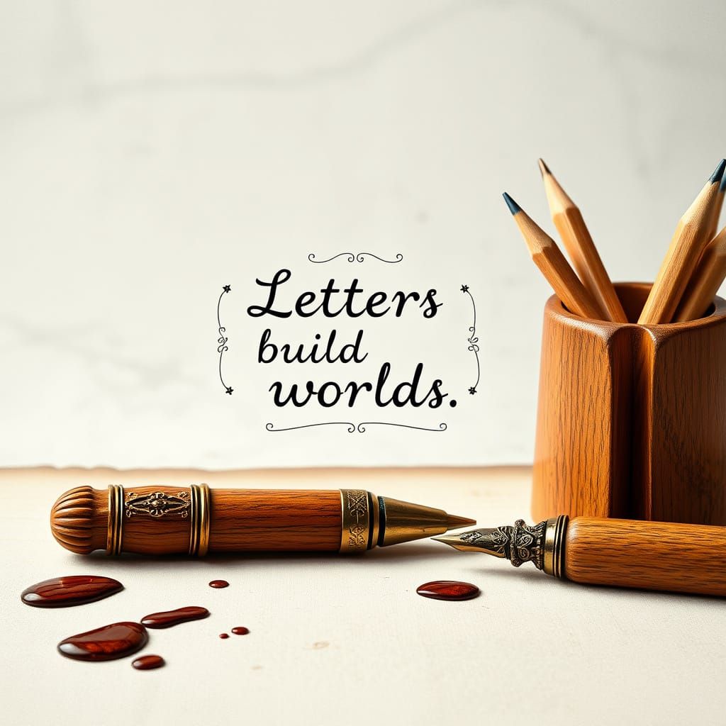 Vintage Writing Desk Scene with Antique Fountain Pen and Sca...