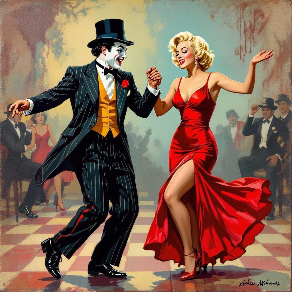 Chaplin and Monroe Cha-Cha in Zoot Suit, Basquiat Style