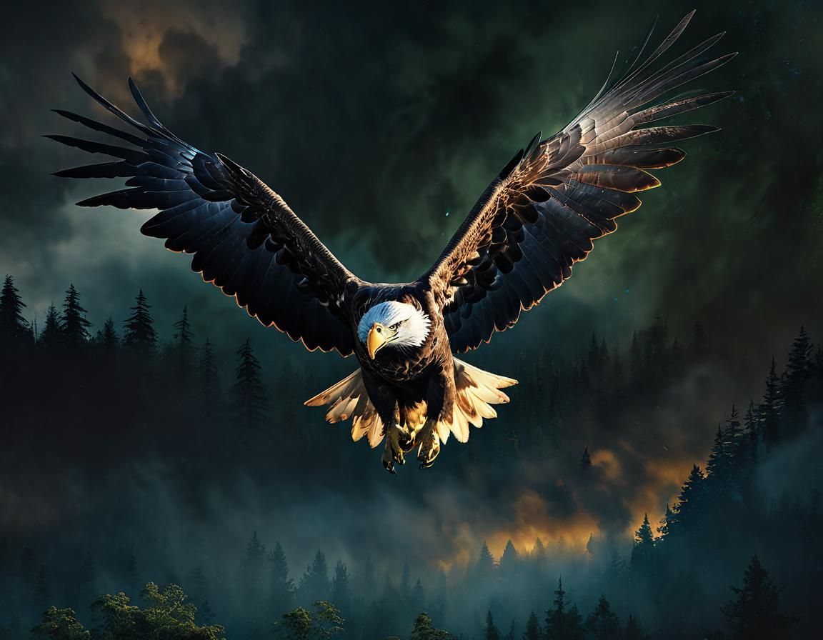 Eagle Hunt Above Forest: Epic Cinematic Digital Art