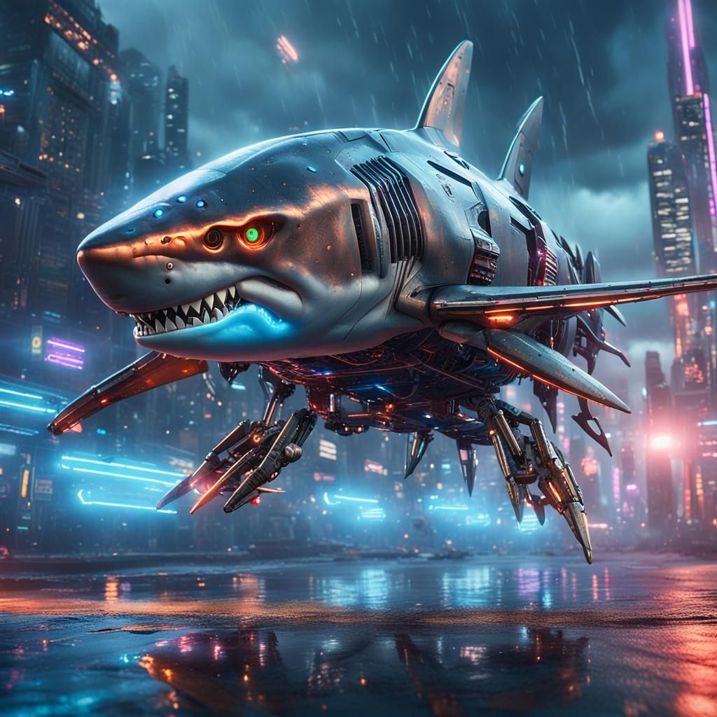 High-Flying Robot Shark in Sci-Fi Concept Art