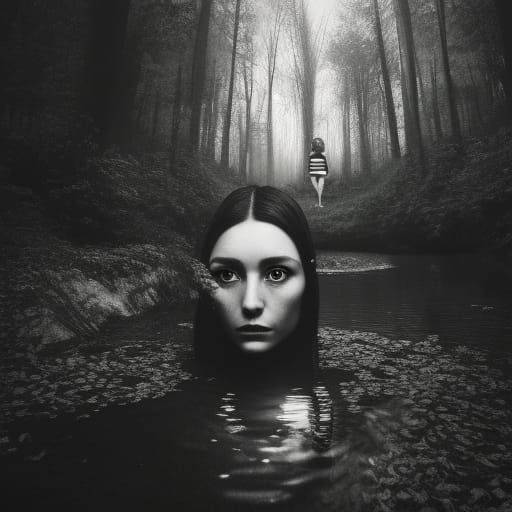 Monochrome Forest Portrait with Water Reflection