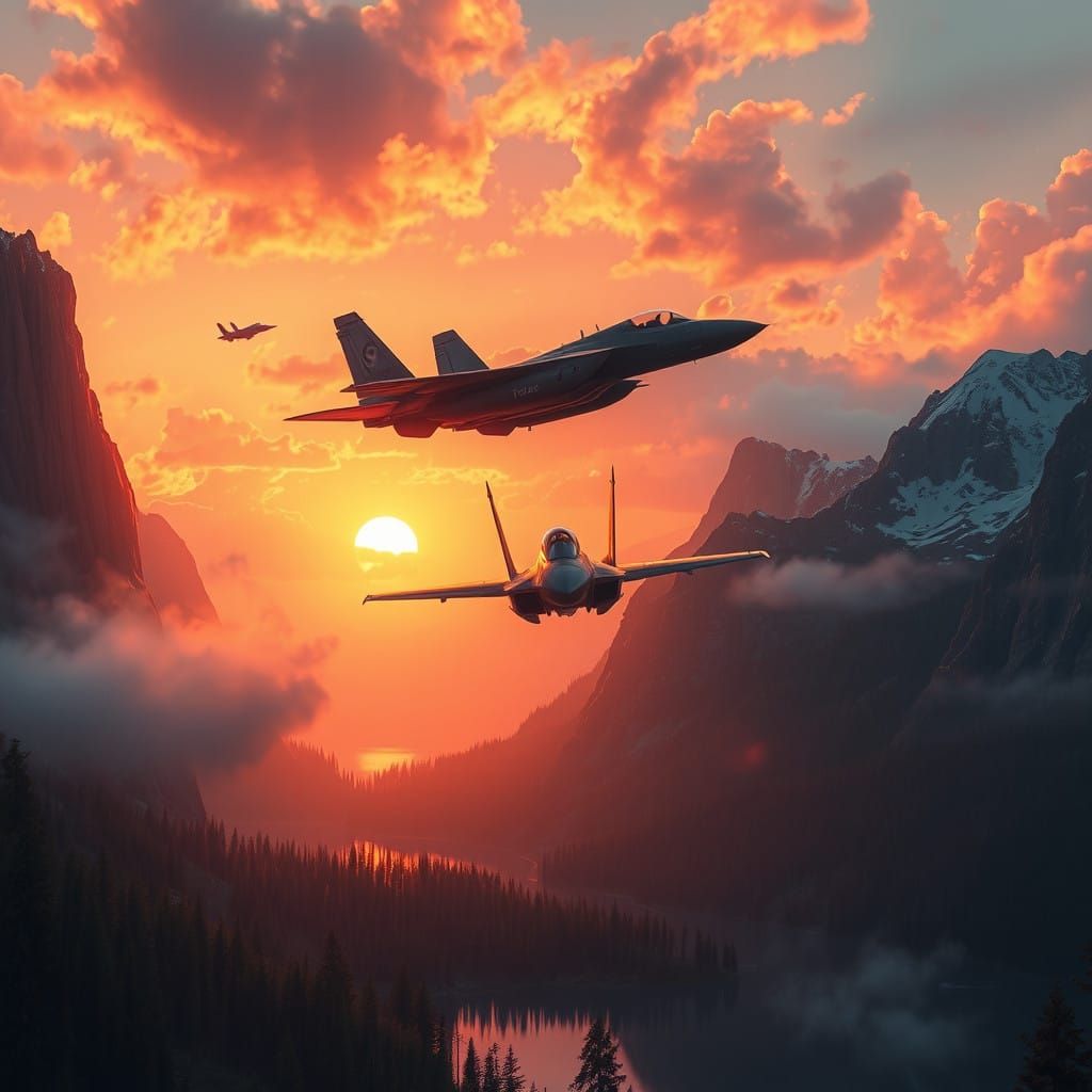 F35 Lightning Soars Through Majestic Alpine Landscape in Vib...