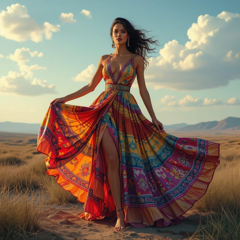 Surreal Woman in Flowing Dress, Digital Matte Painting