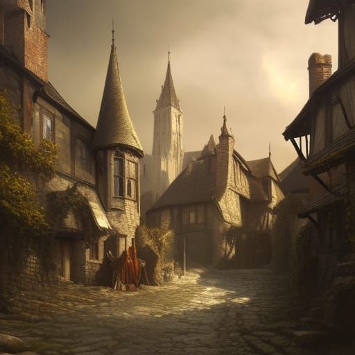 Dark Fantasy Medieval English Village in 8K