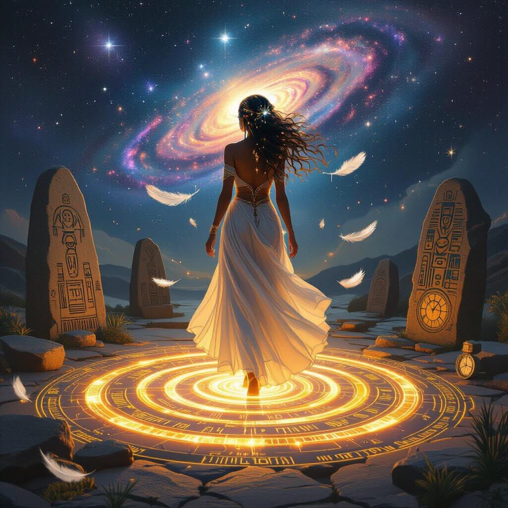 Starseed Woman on Spiral Earth with Celtic Symbols