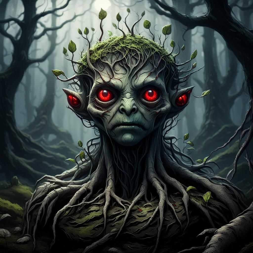 Gloom Sprout in Misty Forest: Dark Fantasy Art