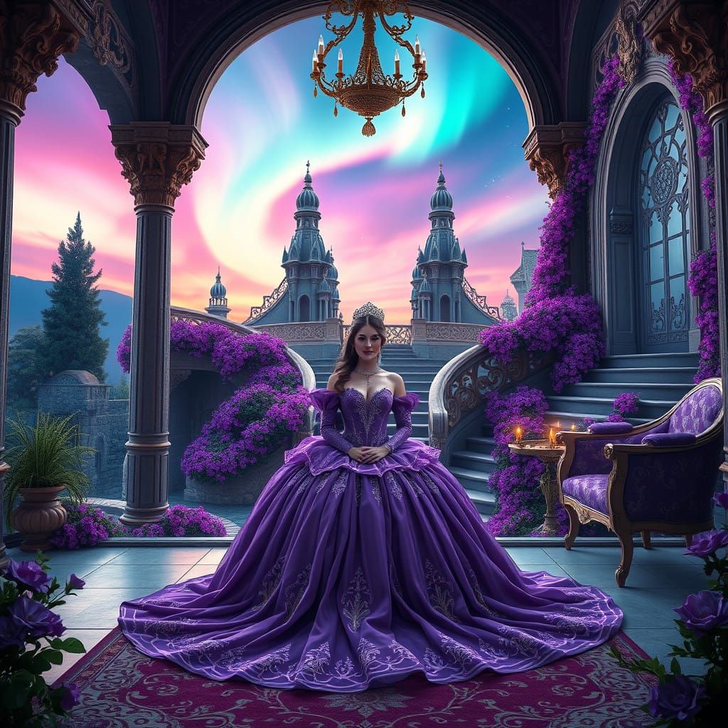 Enchanted Castle at Dusk in Lavender and Purple Hues
