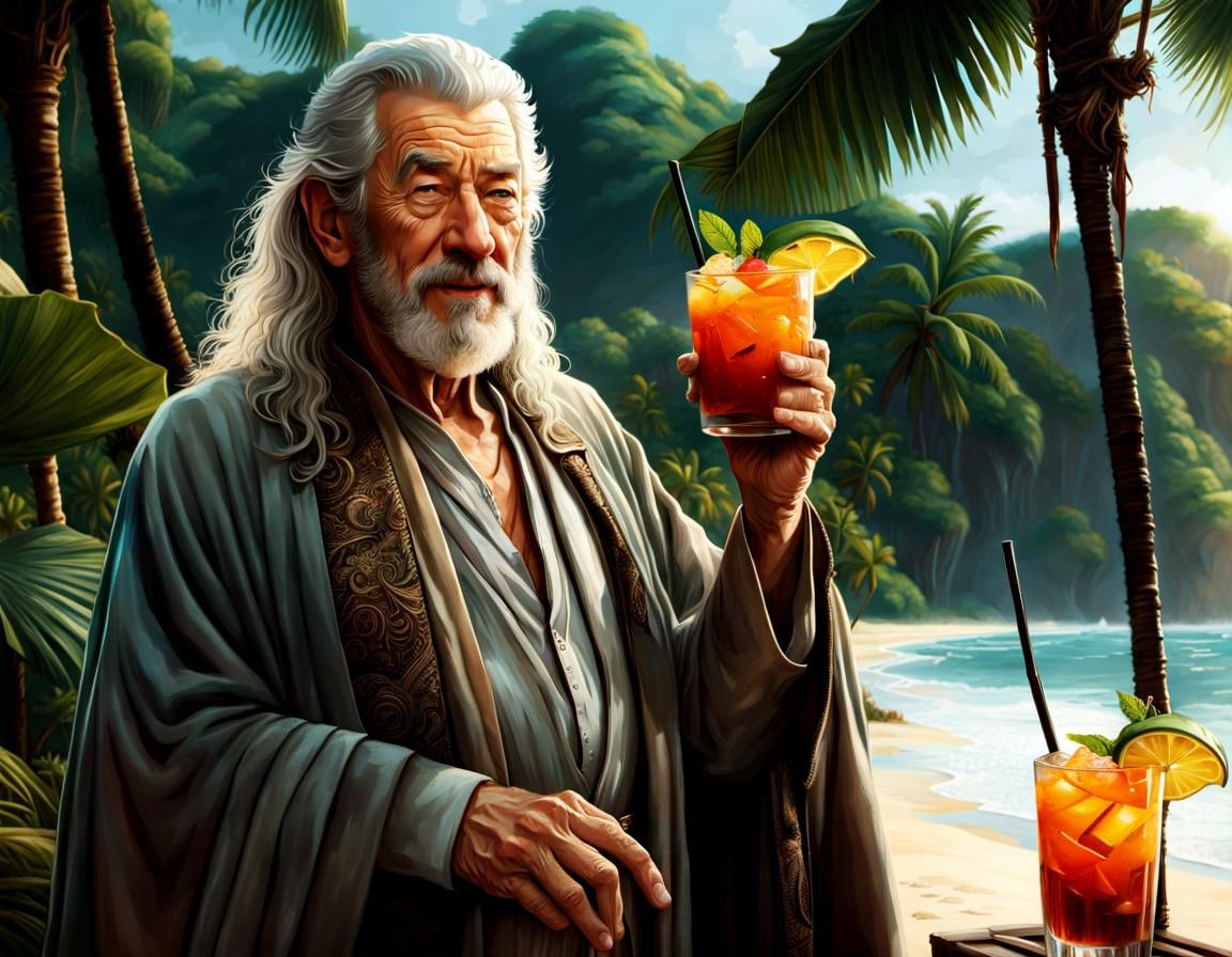 Gandalf Retired on Tropical Island, Digital Art