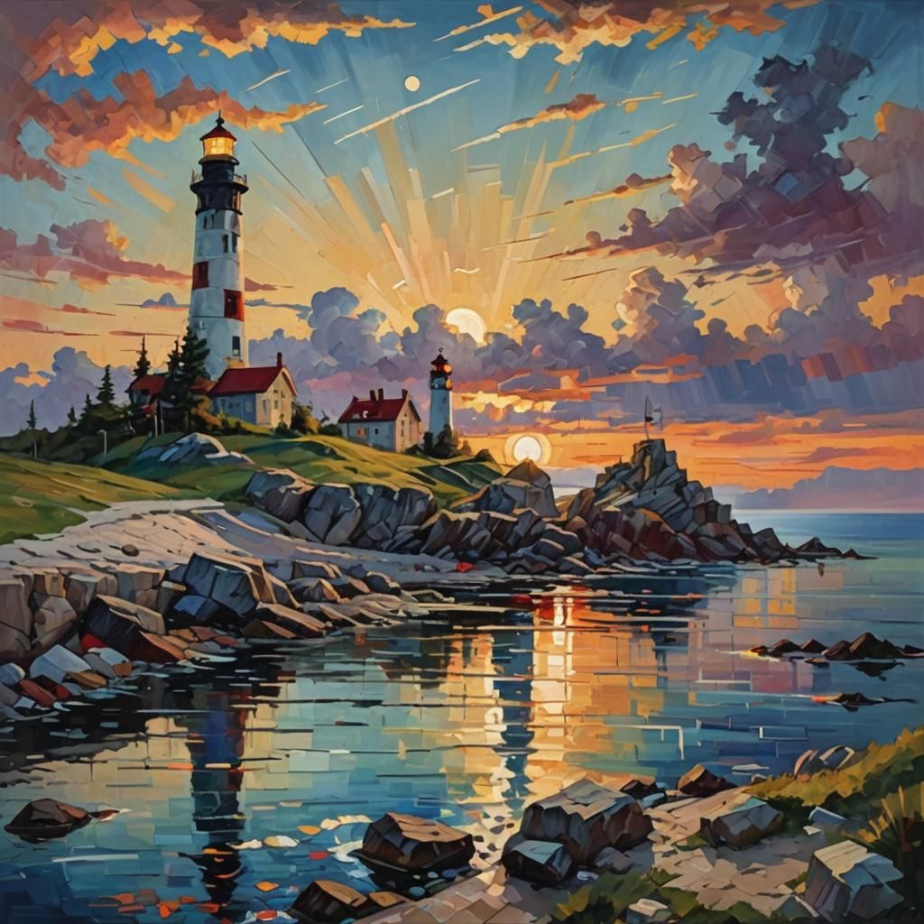 Lighthouse at Sunset in Kandinsky Style