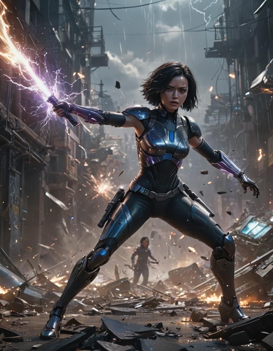 Cyberpunk Cyborg Warrior in Epic Battle Concept Art