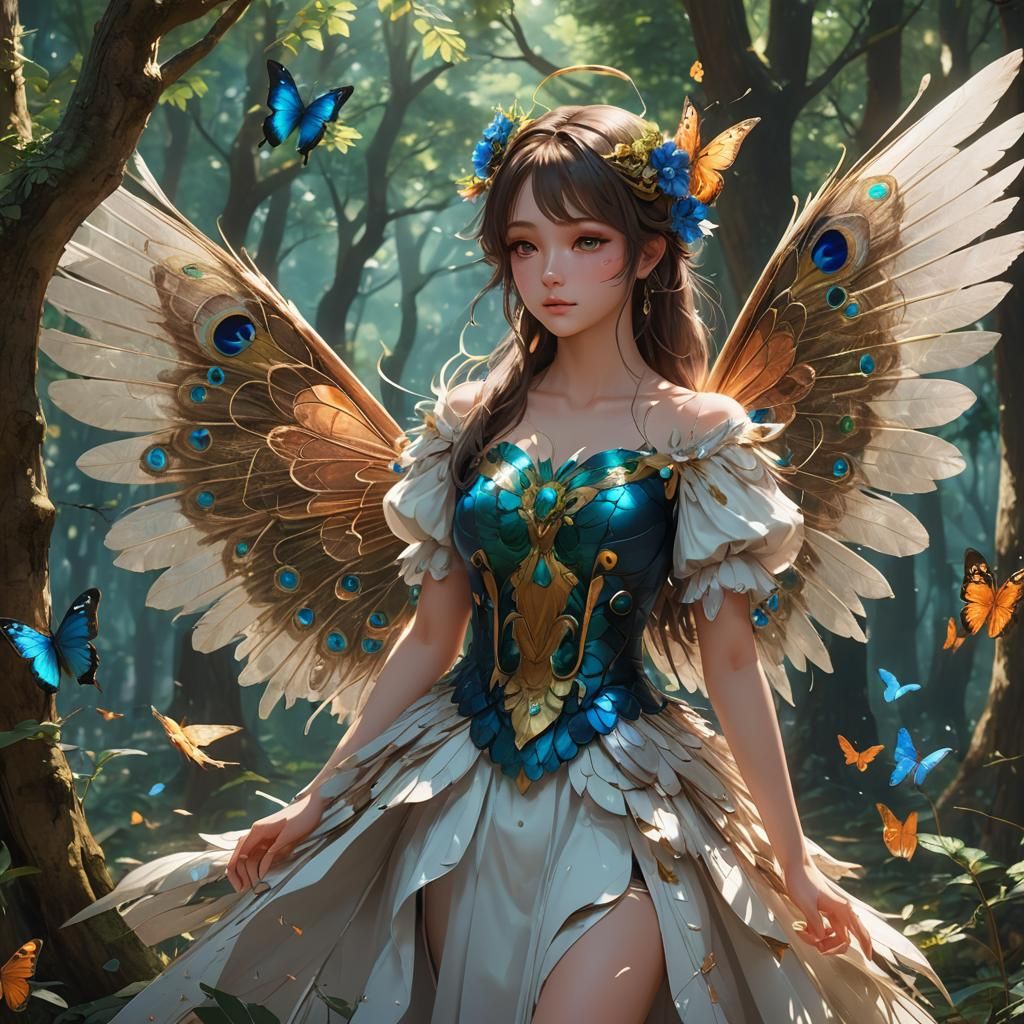 Angel with Butterfly Wings: Detailed 3D Anime Art
