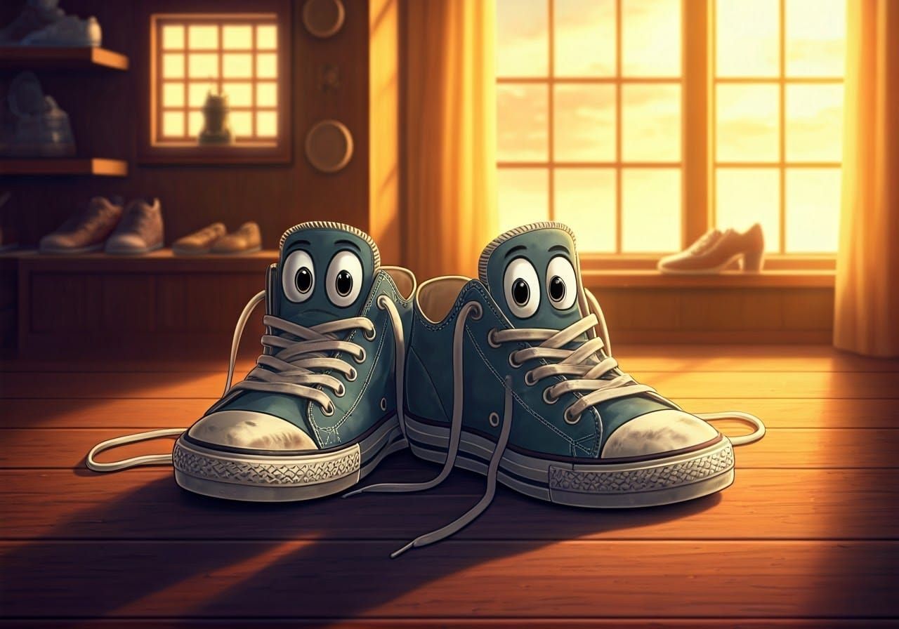 Anime-Style Sneakers Stand Out in Vintage Shoe Store