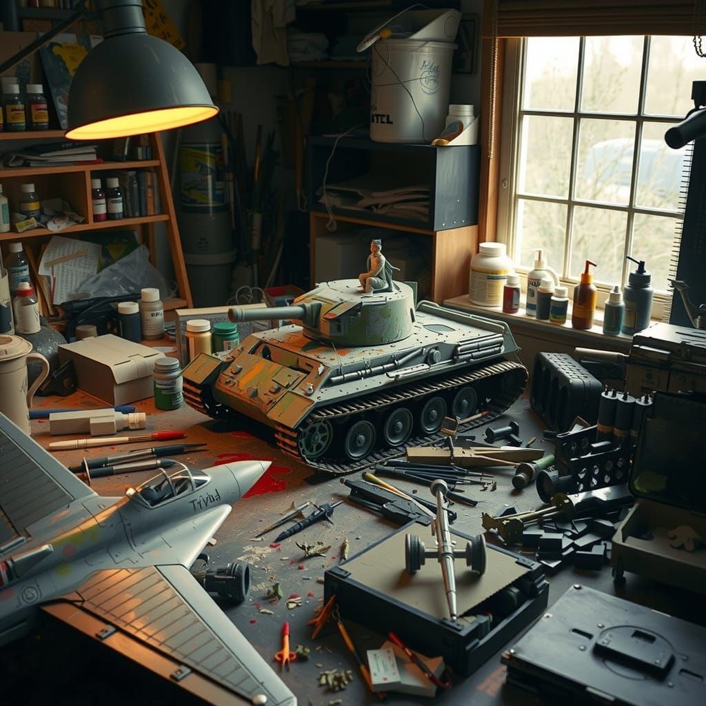 Realistic Modelmaker's Workspace in Warm Lighting