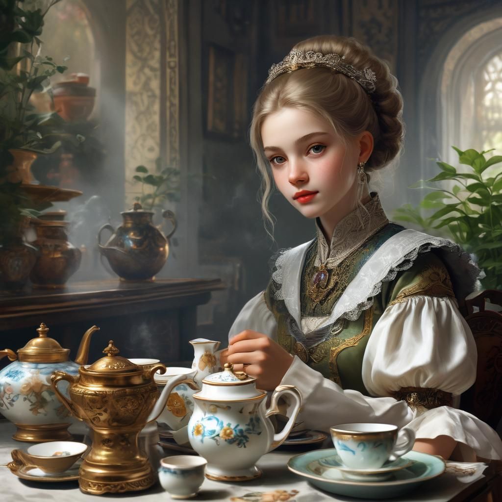 Nobleman's Daughter Portrait with Tea Set