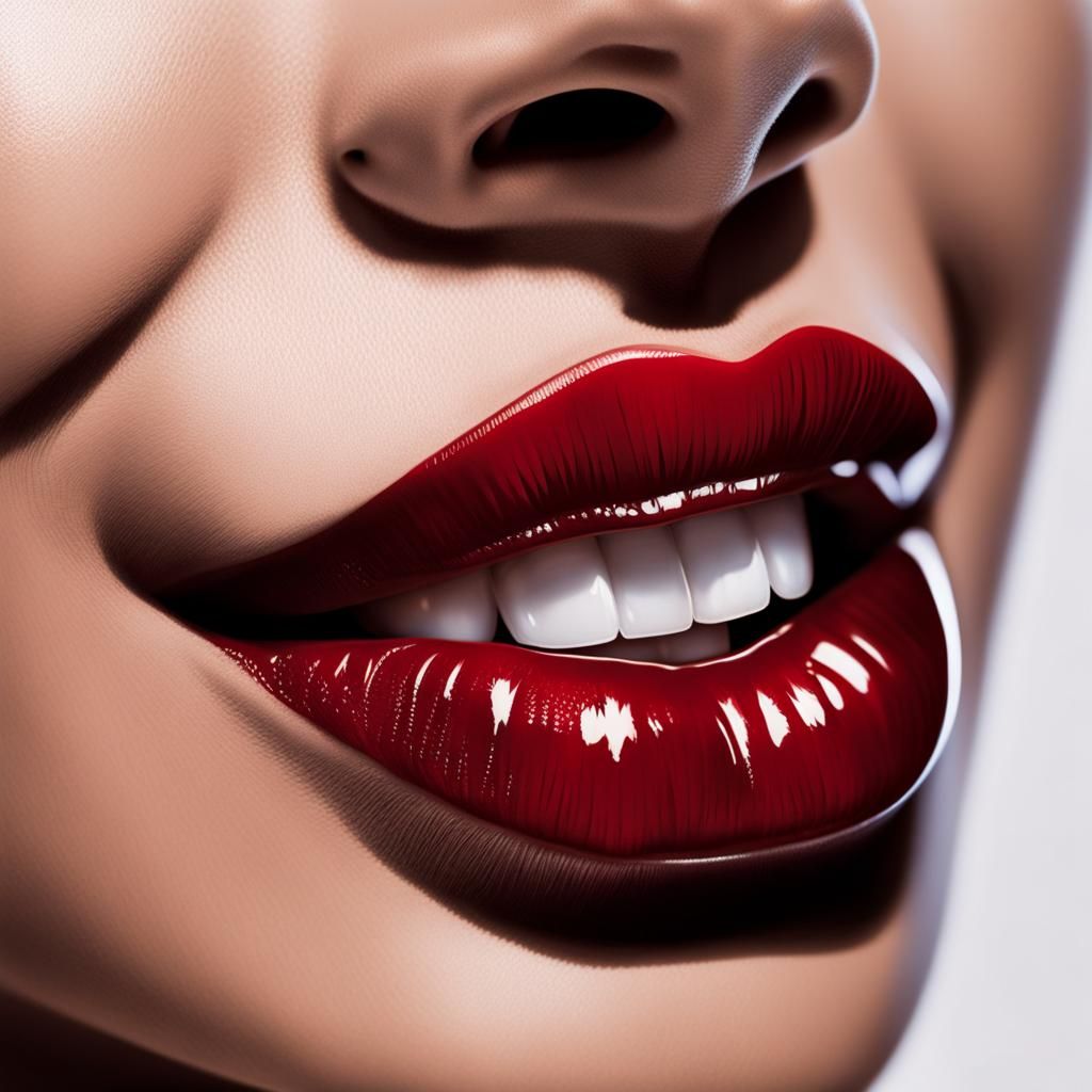 Hyperrealistic Close-up of Cherry Red Lips