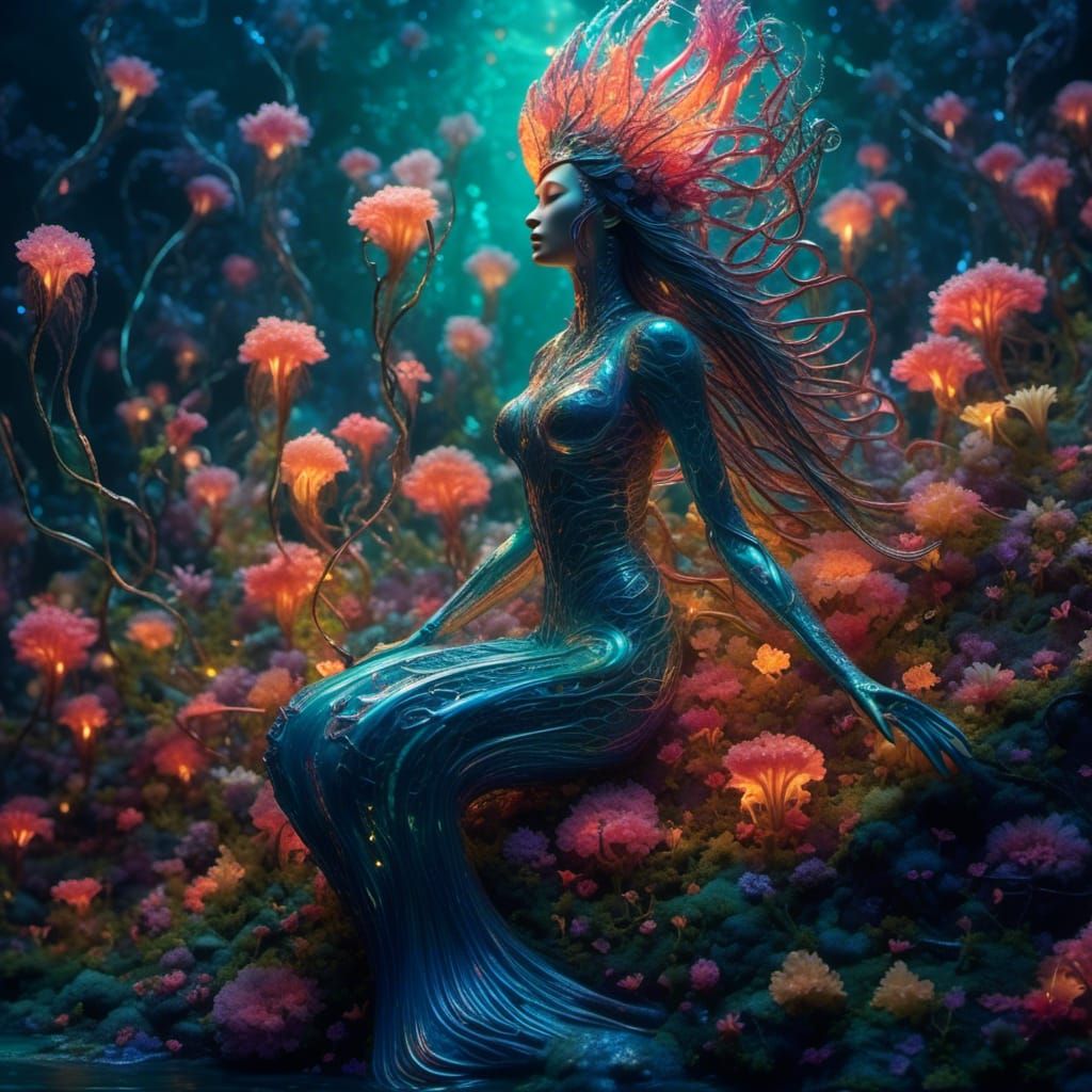 Bioluminescent Mermaid in a Sea of Color