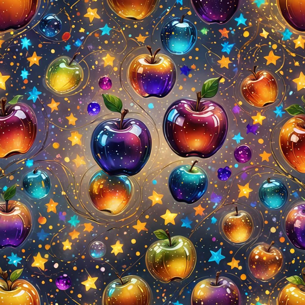 Rainbow Glass Apple with Stars: Fantasy Concept Art