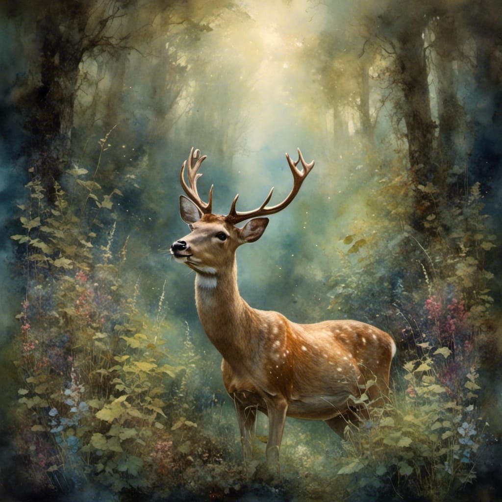 Deer in Forest Glade with Sunlight