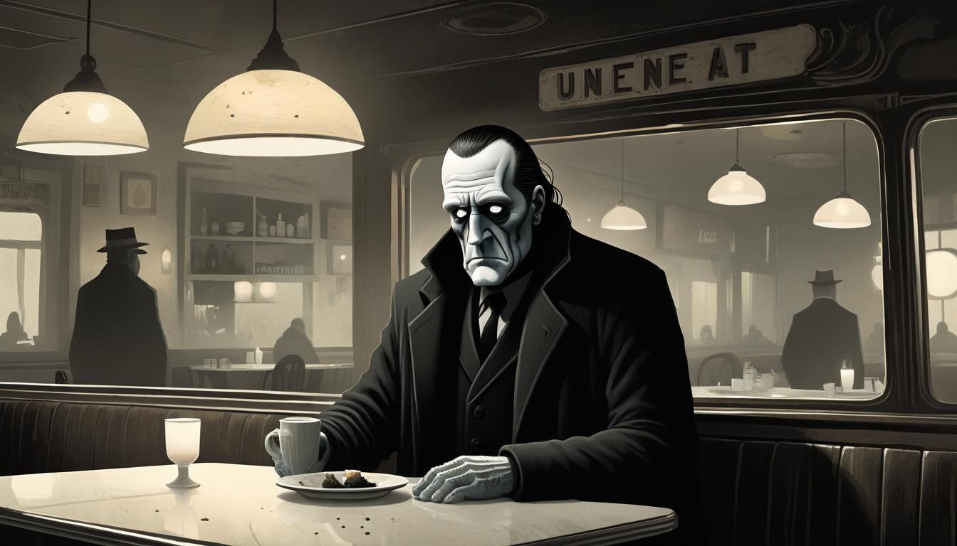 Ominous Undertaker Portrait in Comic Noir Style