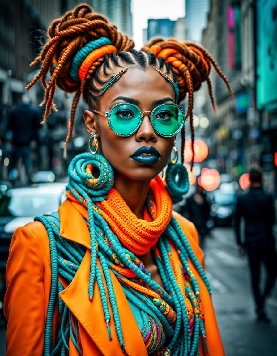 Fashion photography Haute Couture Neon Crochet Pattern Dress