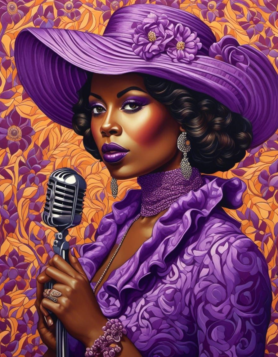 Purple Portrait: African Singer in Zentangle Style