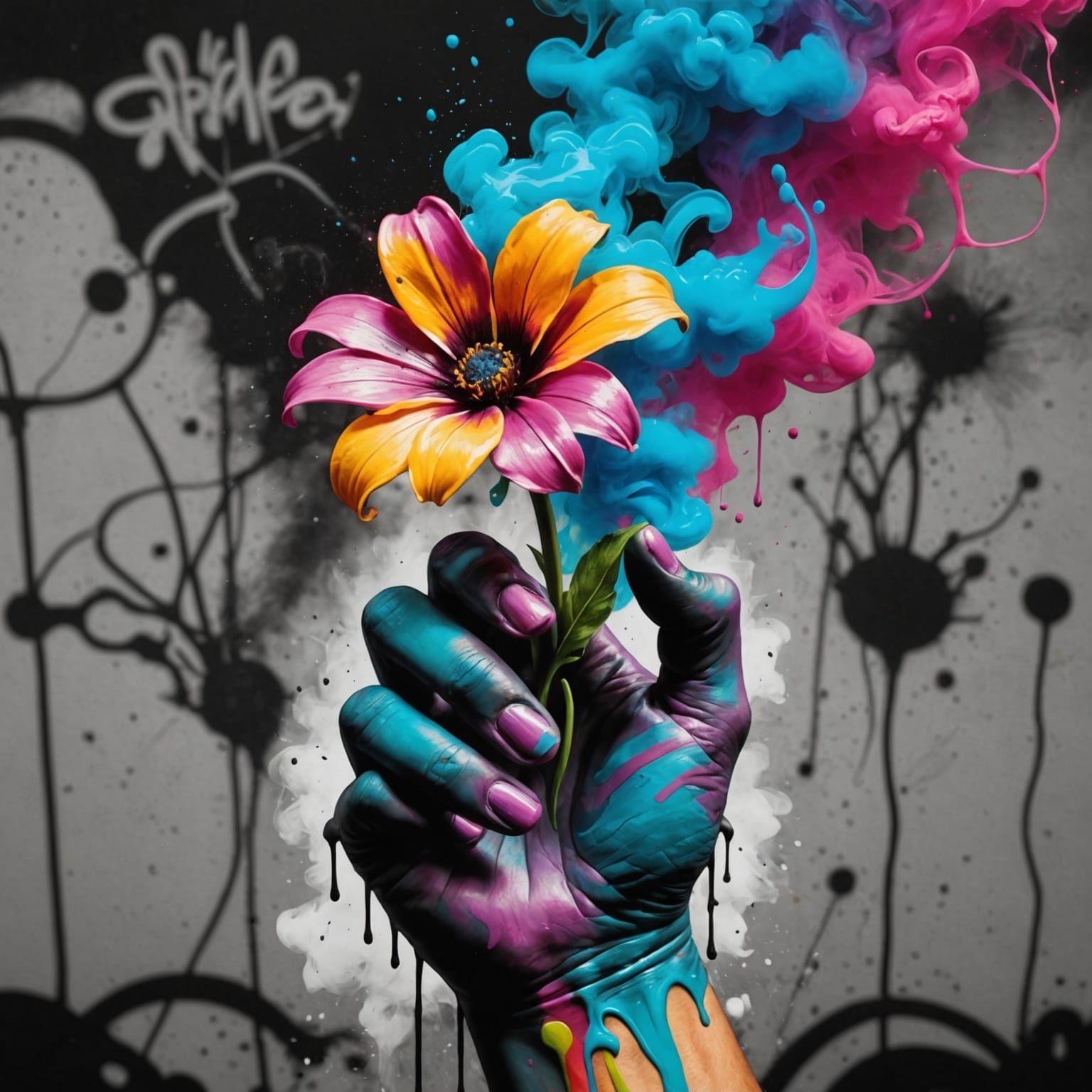 Colorful Smoke Flower Graffiti Art