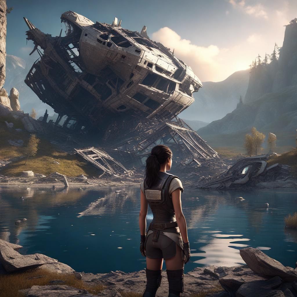 Fantasy Reporter at Alien Starship Wreckage: 3D Cinematic