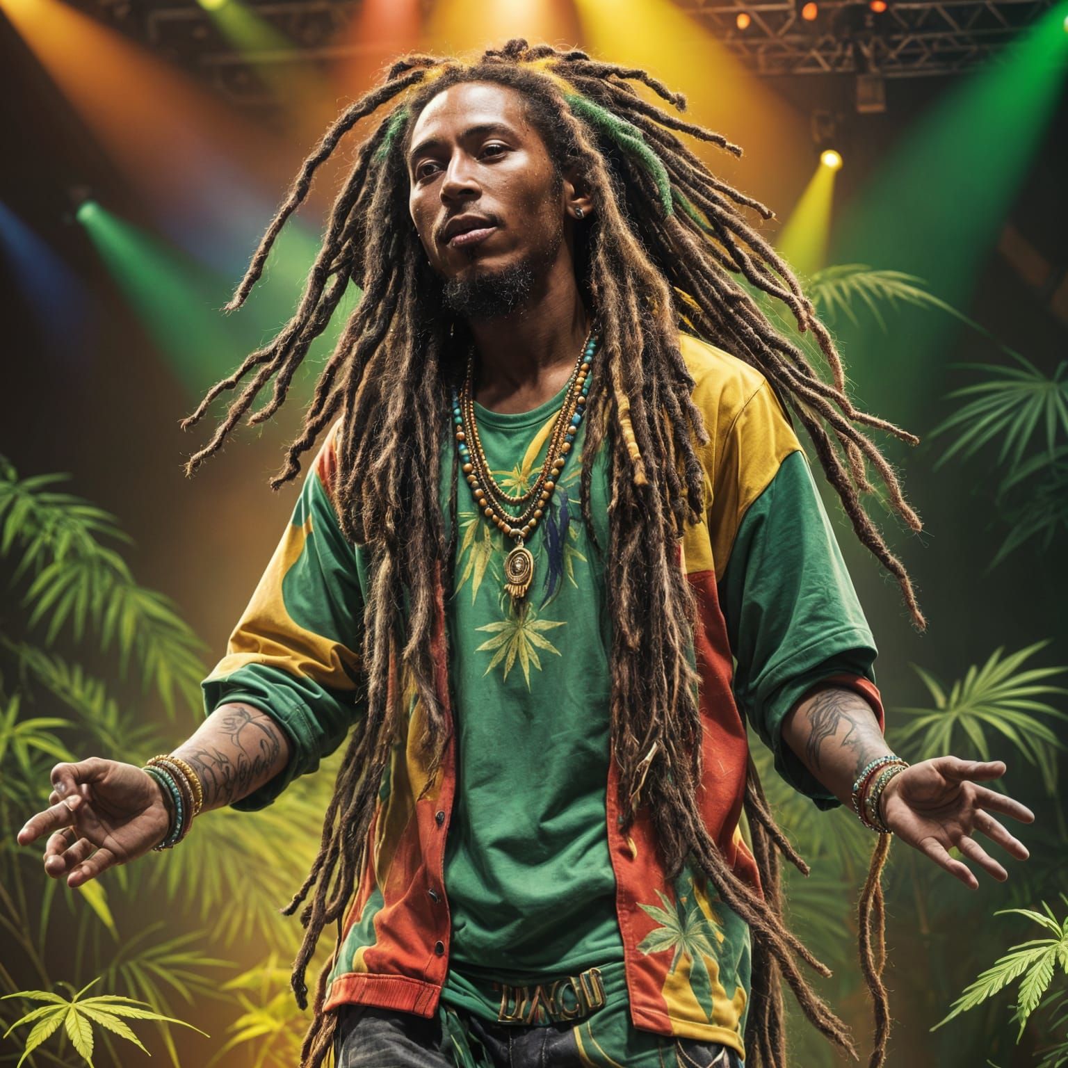 Bob Marley Rasta colors with Marijuana leafs and music notes...