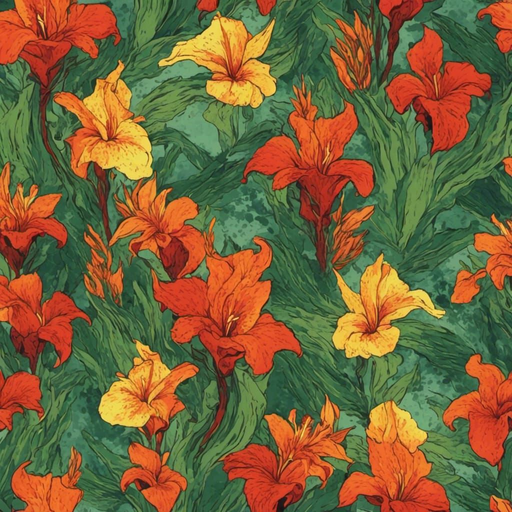 Canna Lilies in Post-Impressionist Style