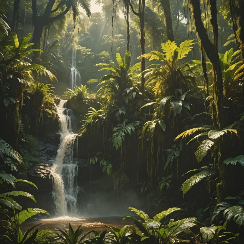 Rainforest Waterfall in Neo-Expressionist Style