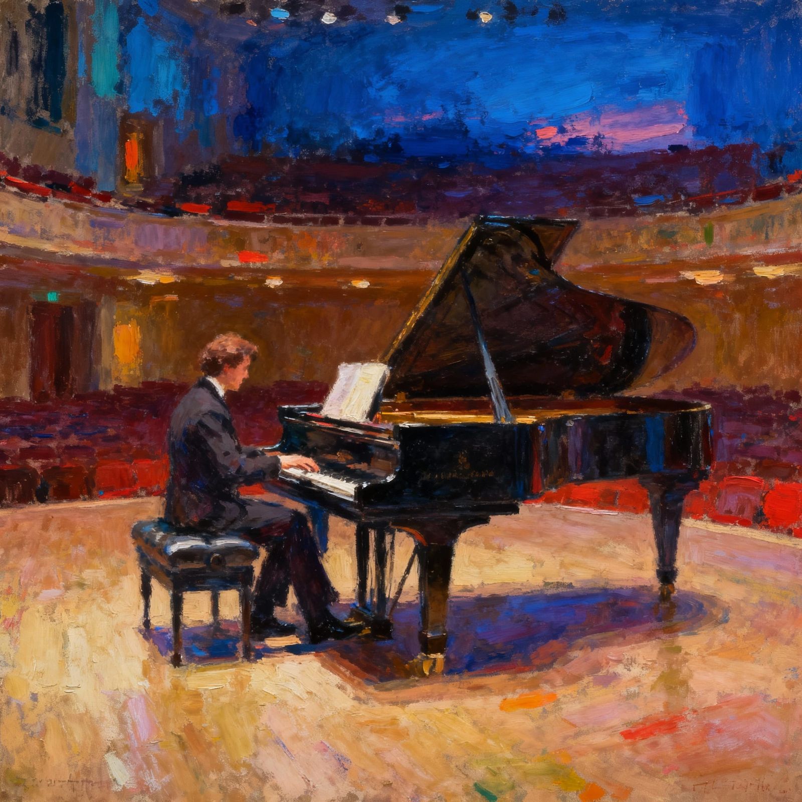 Abstract Piano Player in Concert Hall, Rothko Style